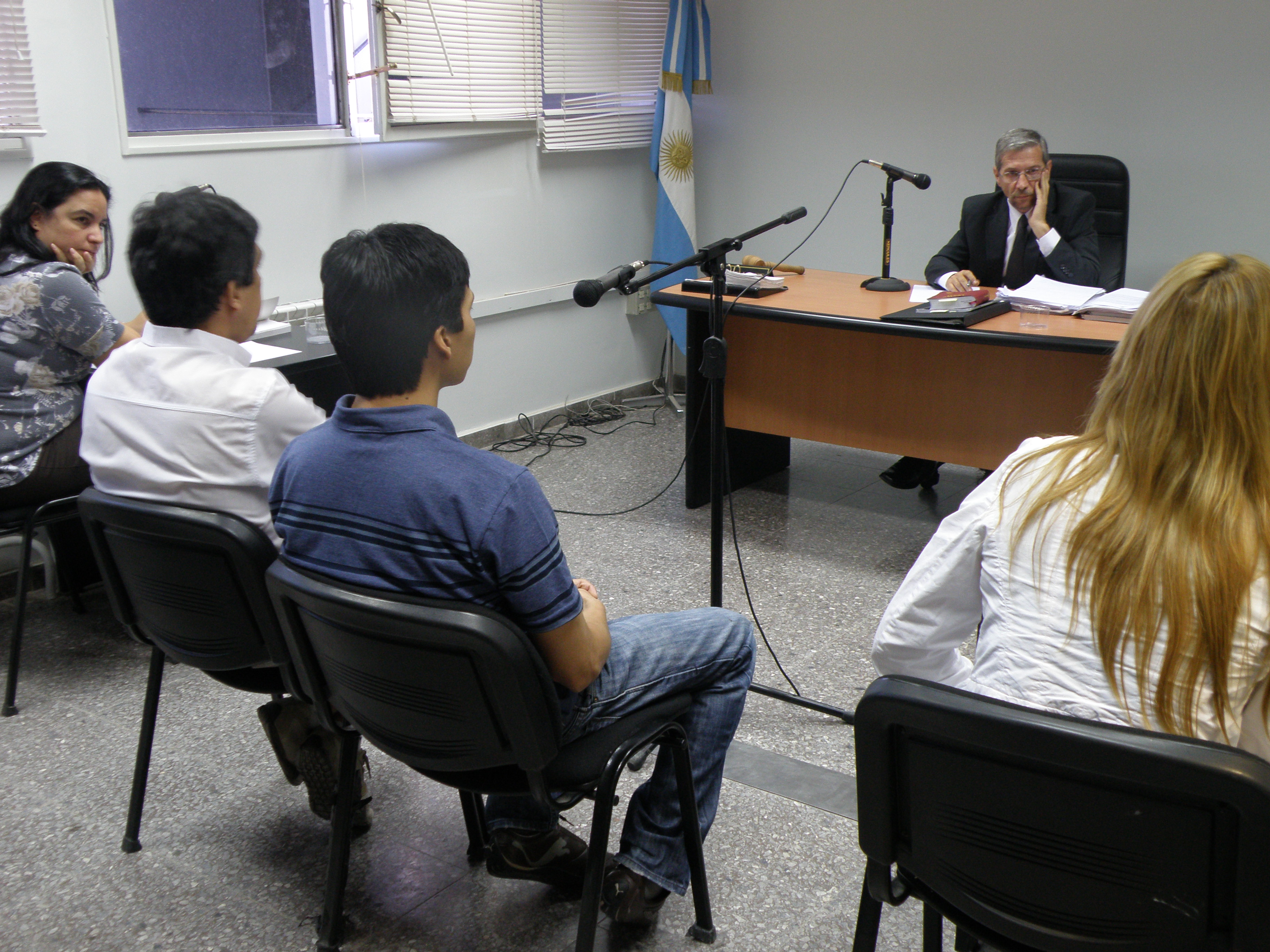 Imágen de la audiencia llevada adelante en tercer piso de tribunales